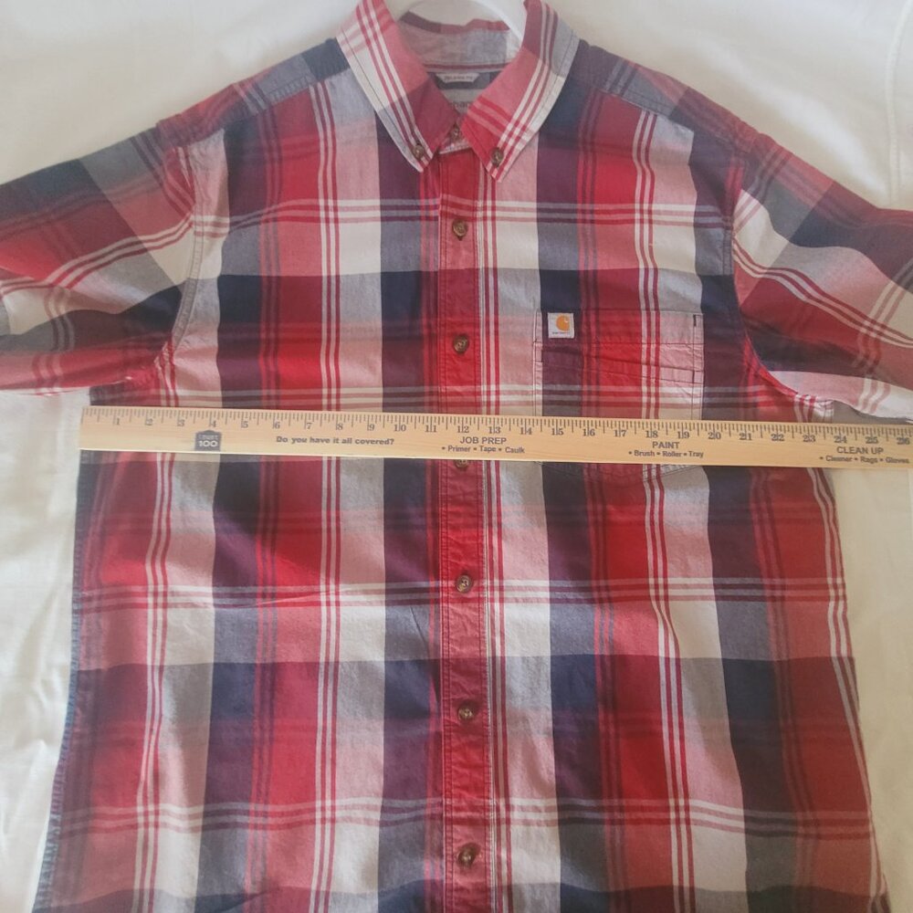 Carhartt Red White Blue Mens Plaid Short Sleeve Shirt Size L - Picture 14 of 15